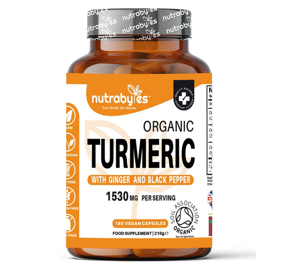 Organic Turmeric Curcumin with Ginger & Black-Pepper, 1530mg, Certified Organic by Soil Association