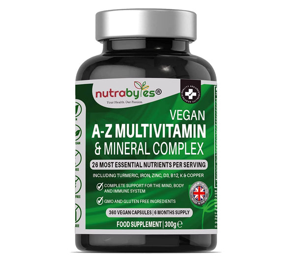 Vegan A-Z Multivitamin & Mineral Complex (26 Essential Nutrients), 360 Capsules (6 months)